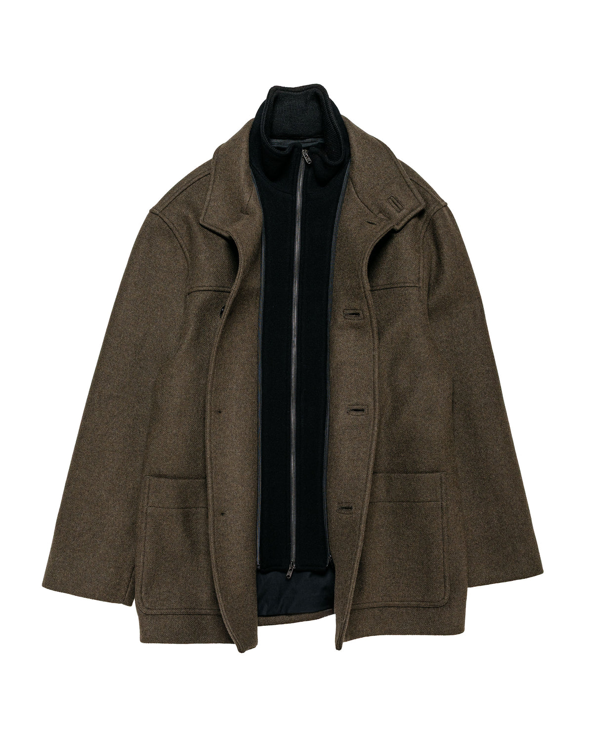 Margaret Howell Double Collar Coat Firm Wool Melton Khaki