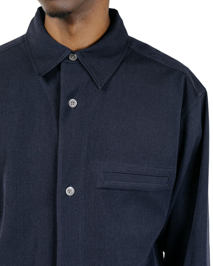 Margaret Howell Half Lined Shirt Brushed Fluid Wool Twill Navy