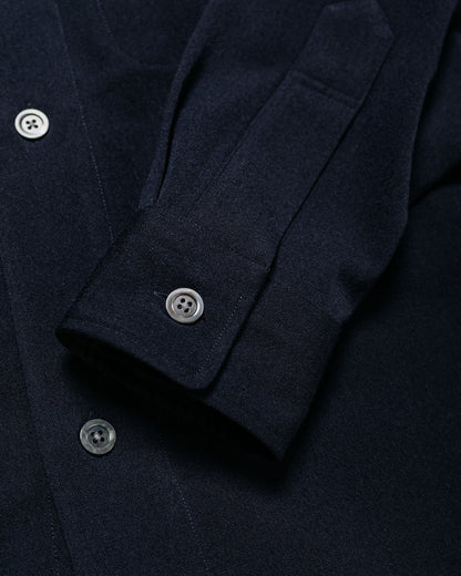 Margaret Howell Half Lined Shirt Brushed Fluid Wool Twill Navy