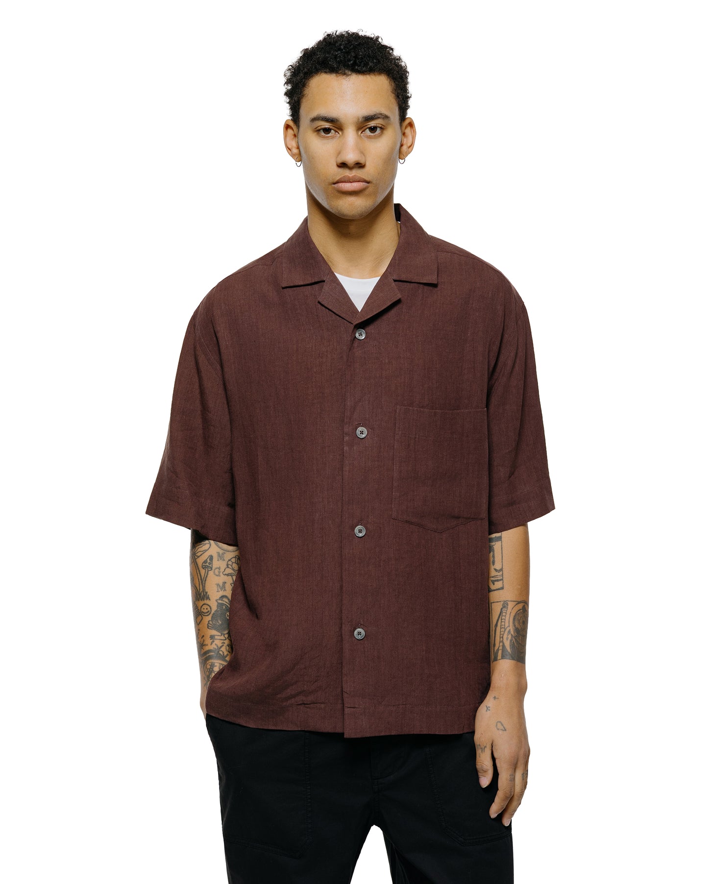 lost & found Margaret Howell Margaret Howell Revere Collar Shirt Soft Linen Poplin Mahogony