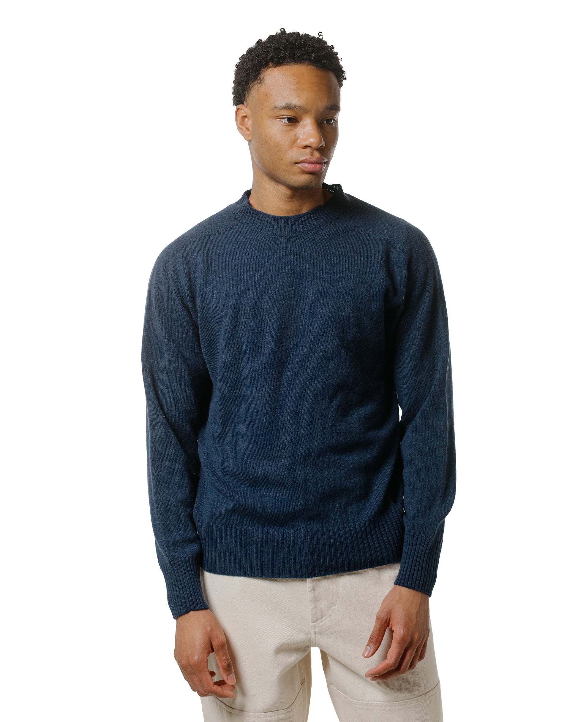 lost & found Margaret Howell Margaret Howell Seamless Crew Neck Cashmere Cotton Ocean Blue