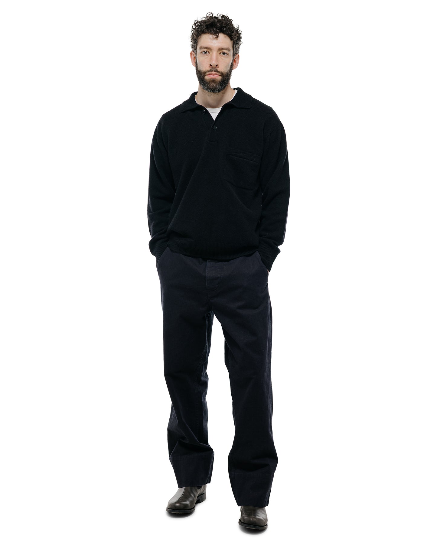 lost & found Margaret Howell Margaret Howell Seamless Pocket Polo Shirt Merino Cashmere Black
