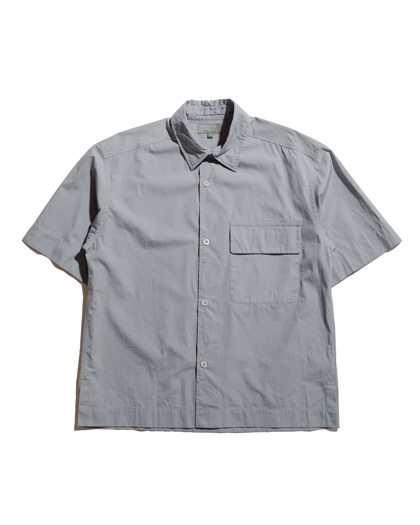 lost & found Margaret Howell Margaret Howell Short Sleeve Flap Pocket Shirt Compact Cotton Plainweave Pewter
