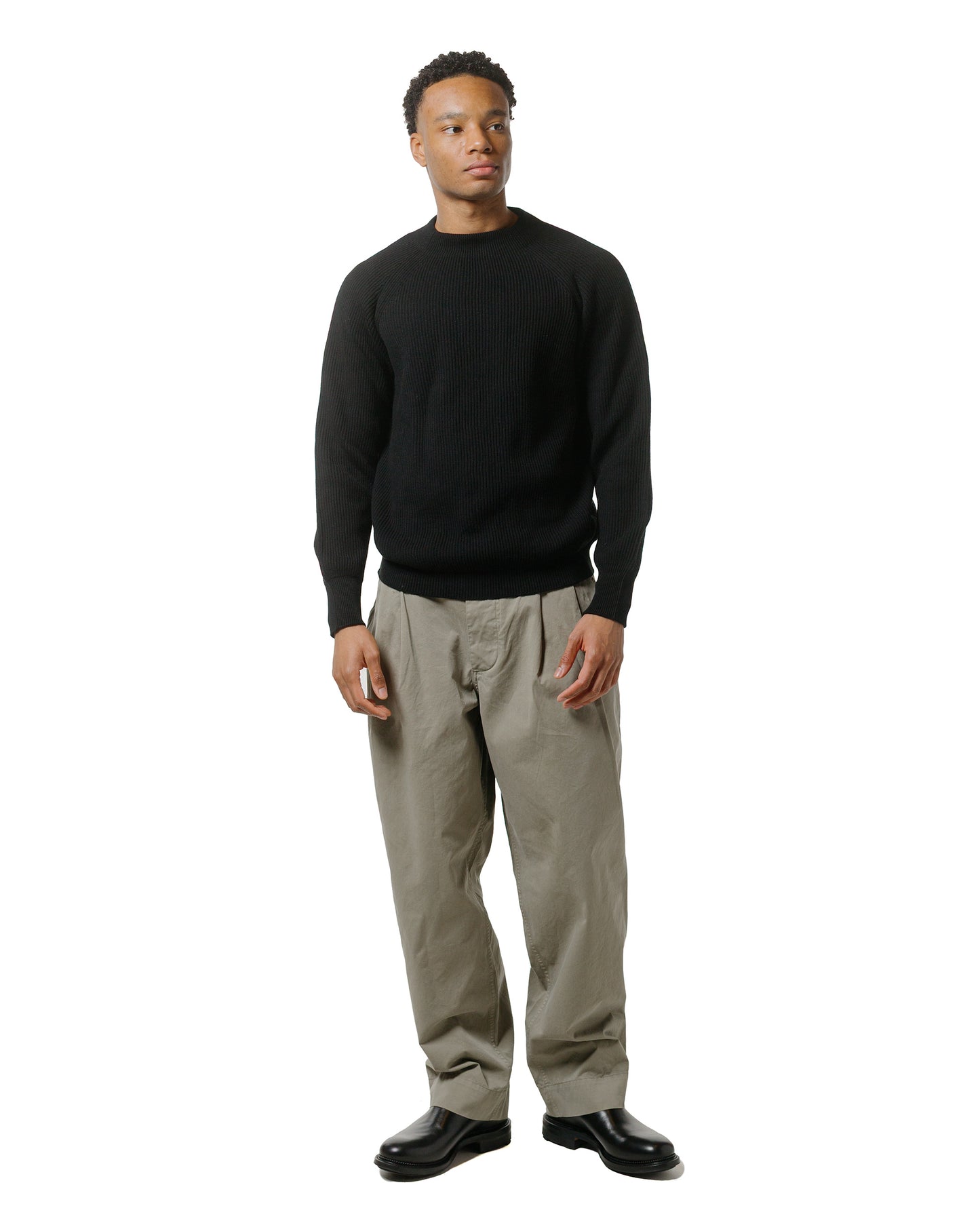 lost & found Margaret Howell Margaret Howell Simple Rib Crew Neck Cotton Wool Black