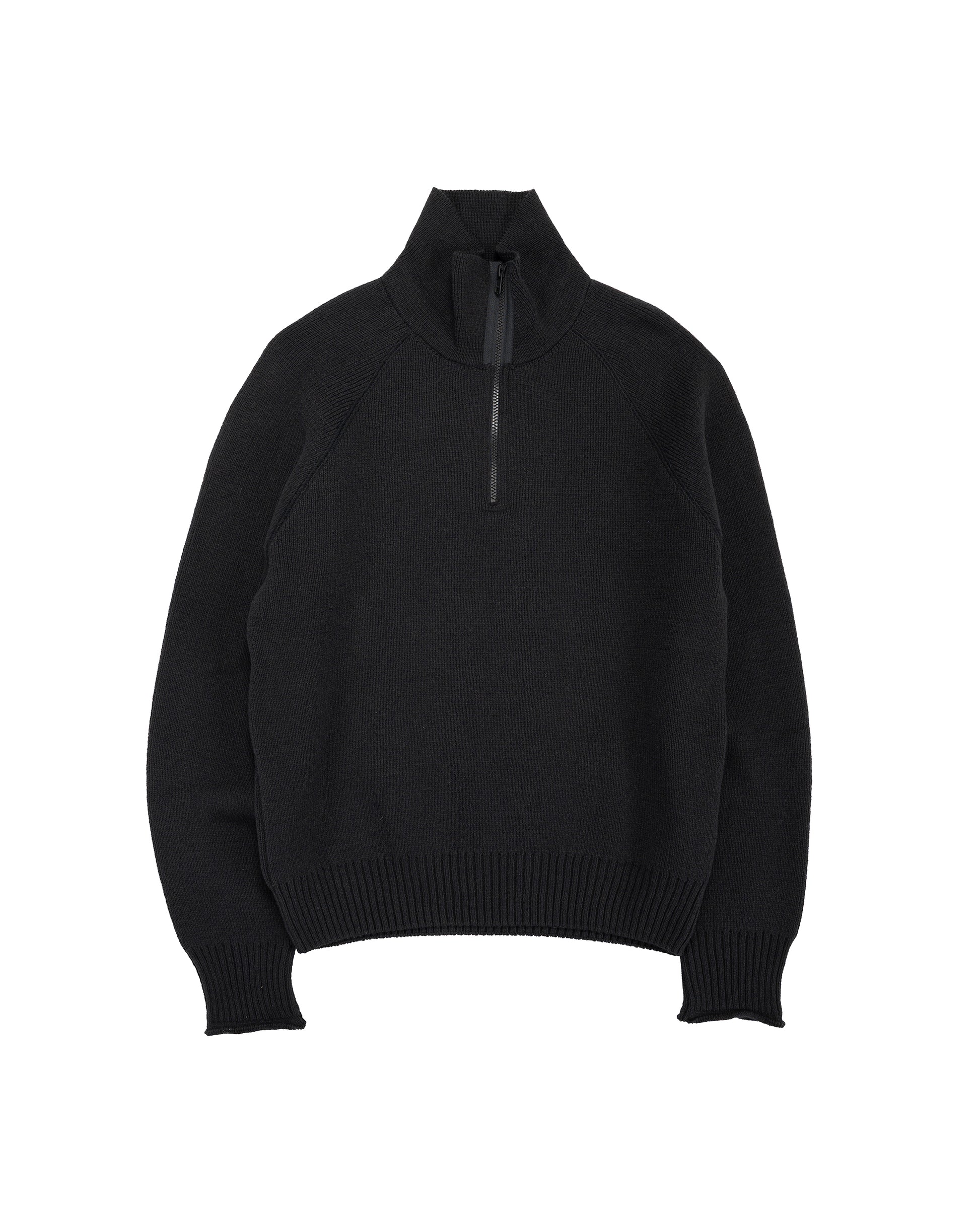 lost & found Margaret Howell Margaret Howell Zip Up Polo Jumper Wool Cotton Black