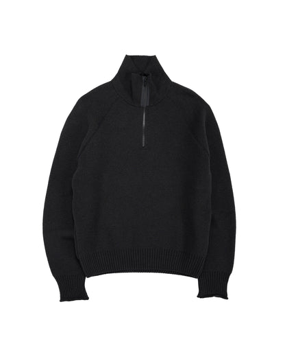 lost & found Margaret Howell Margaret Howell Zip Up Polo Jumper Wool Cotton Black
