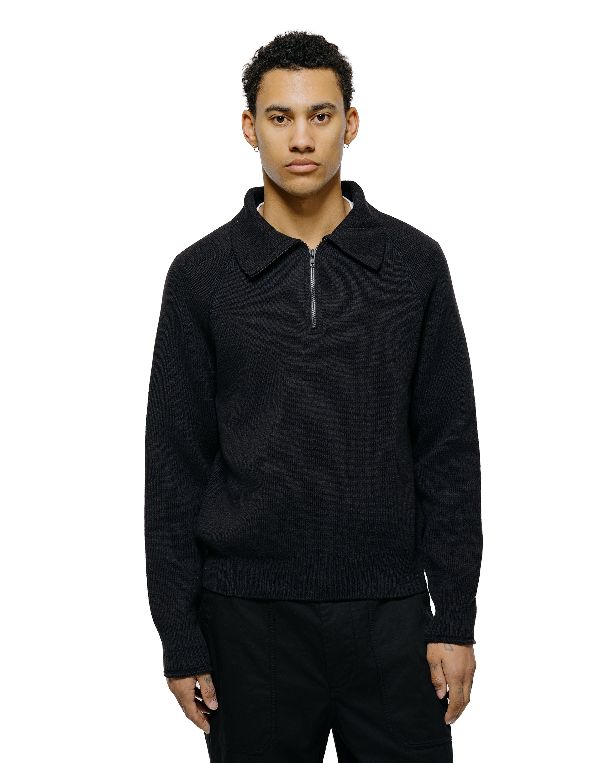 lost & found Margaret Howell Margaret Howell Zip Up Polo Jumper Wool Cotton Black