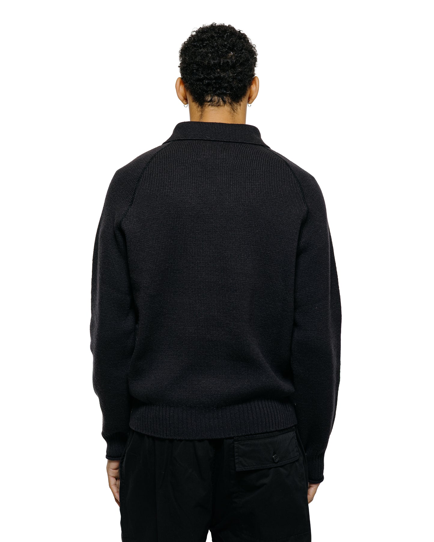 lost & found Margaret Howell Margaret Howell Zip Up Polo Jumper Wool Cotton Black