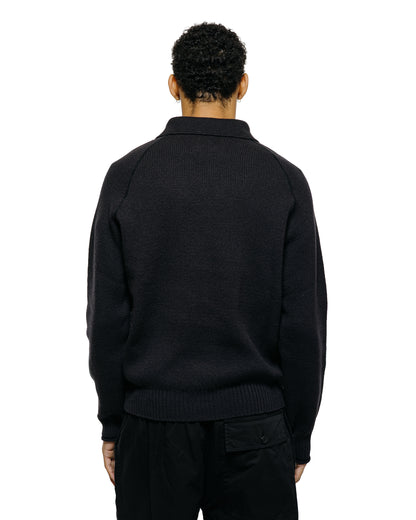 lost & found Margaret Howell Margaret Howell Zip Up Polo Jumper Wool Cotton Black