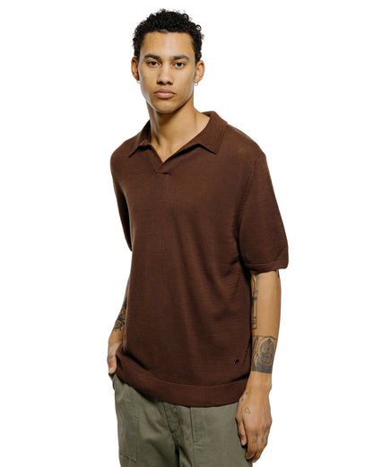 lost & found Merz B. Schwanen Merz B. Schwanen KNITPOLO02 Cotton Short Sleeve Polo Shirt Chocolate