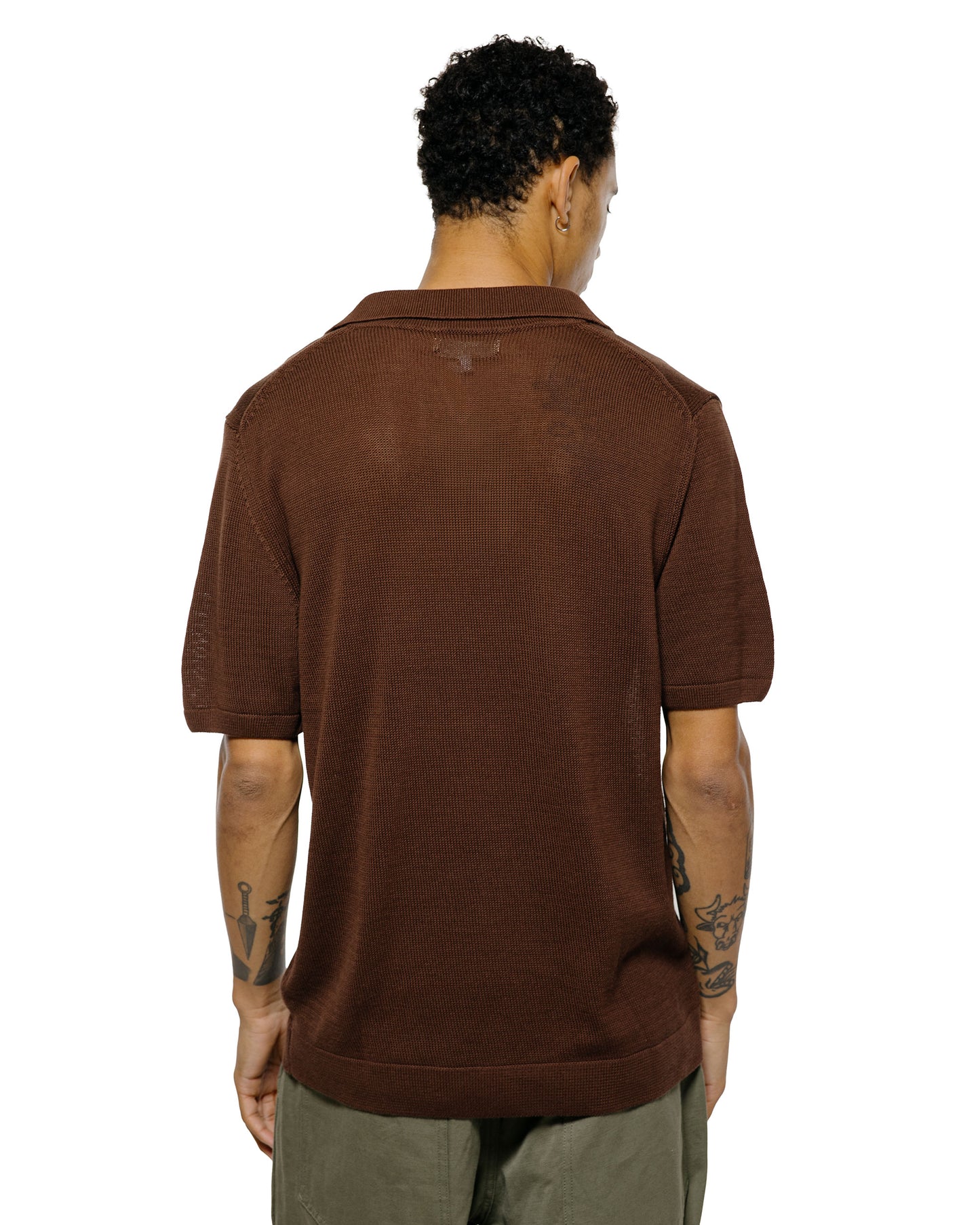 lost & found Merz B. Schwanen Merz B. Schwanen KNITPOLO02 Cotton Short Sleeve Polo Shirt Chocolate