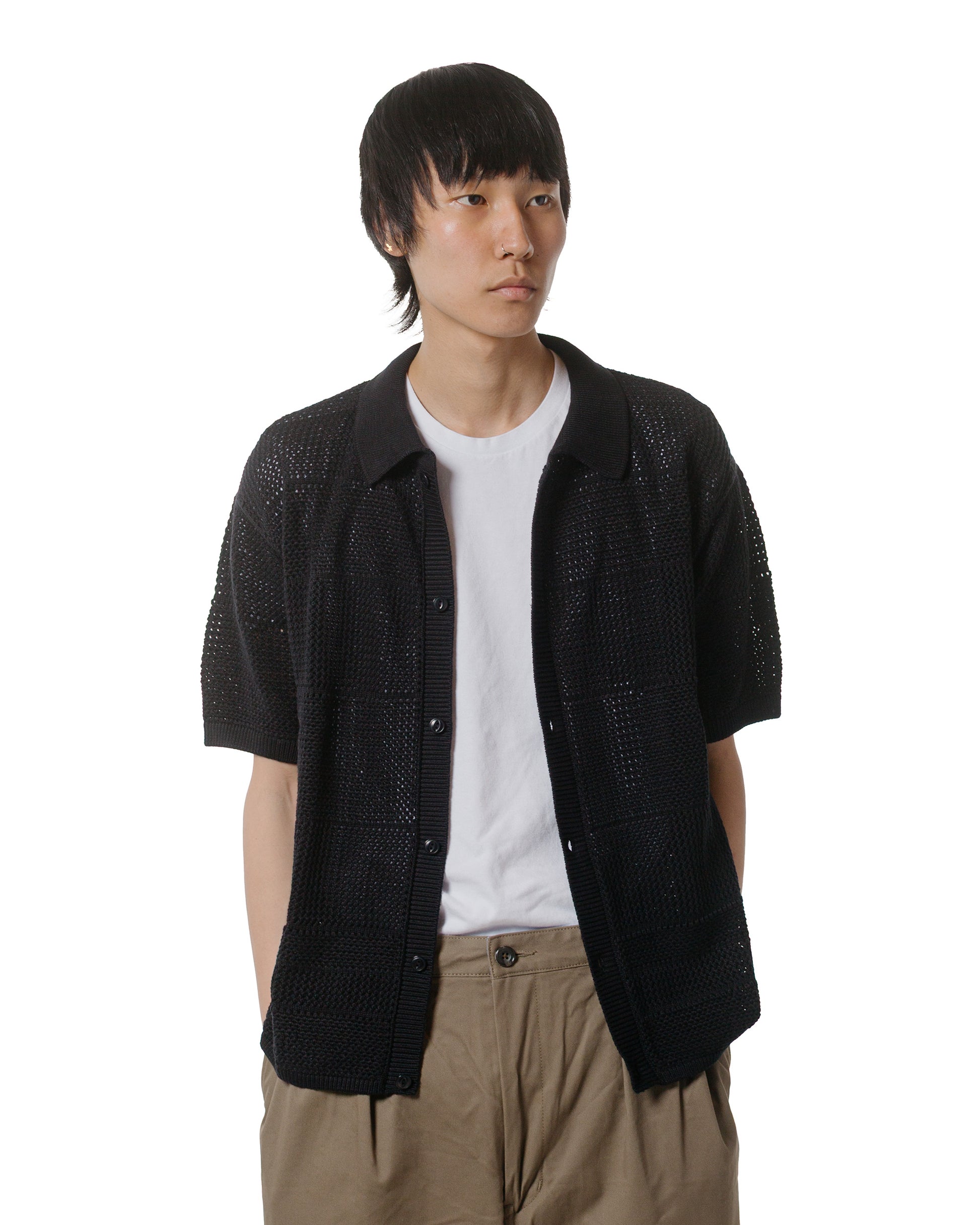lost & found Merz B. Schwanen Merz B. Schwanen KNITSHIRT01 Crochet Shirt Deep Black