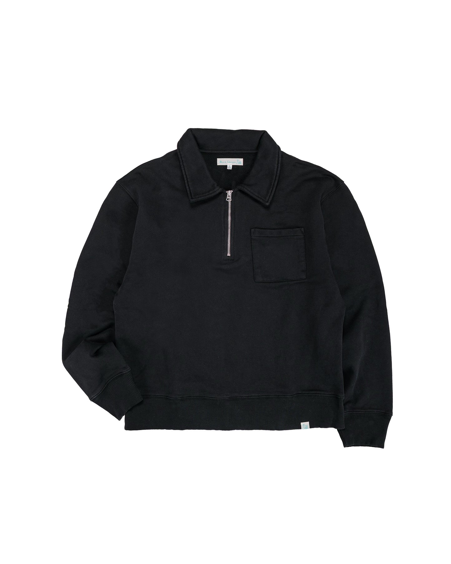 lost & found Merz B. Schwanen Merz B. Schwanen ZIP03 Authentic Fleece Polo Collared Half-Zip Cotton Sweatshirt Deep Black