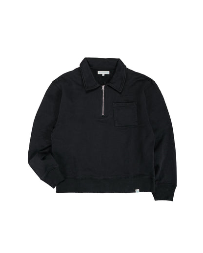 lost & found Merz B. Schwanen Merz B. Schwanen ZIP03 Authentic Fleece Polo Collared Half-Zip Cotton Sweatshirt Deep Black