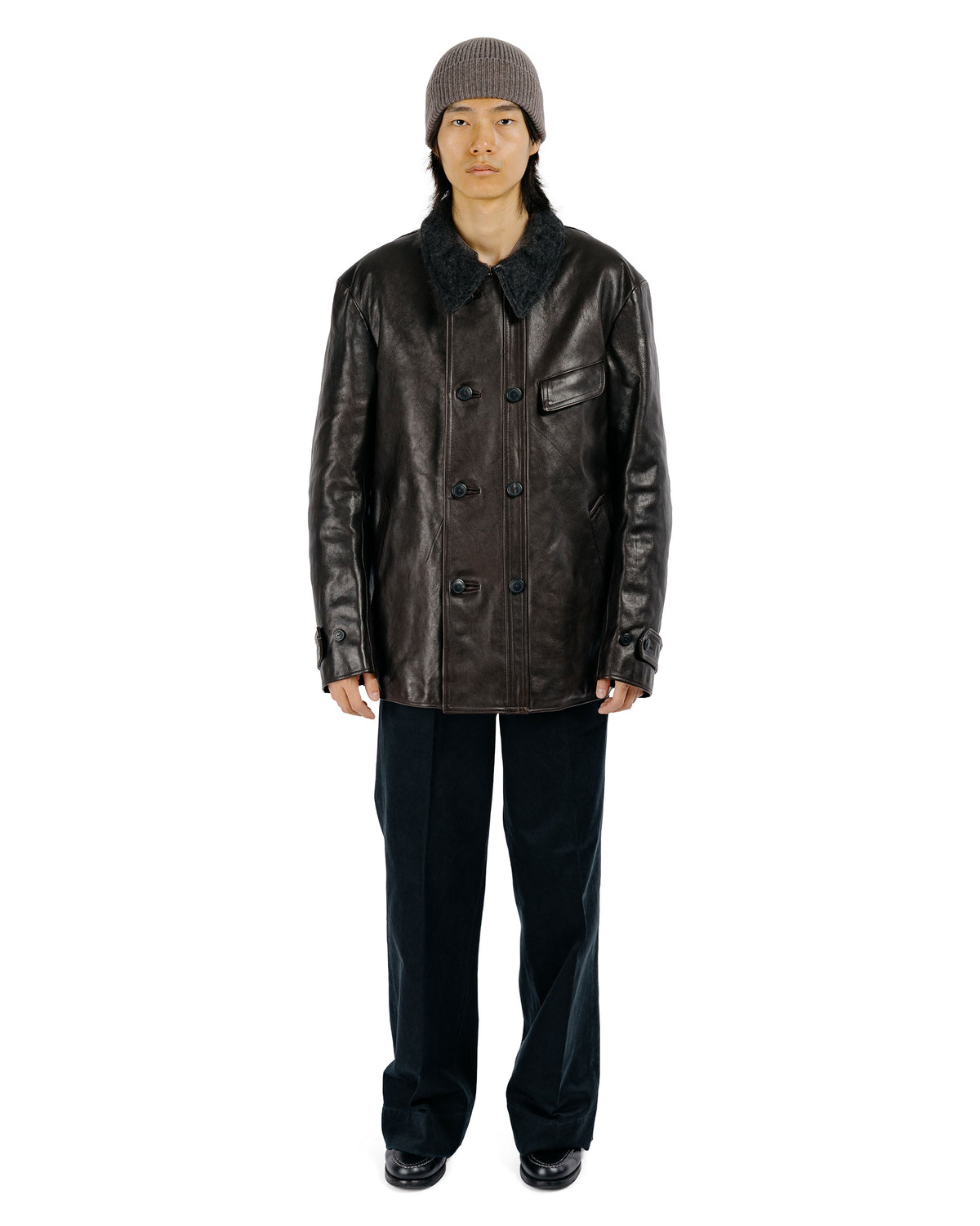 MotivMfg Corbusier Leather Coat Genuine Horsehide Washed/Antique Brown