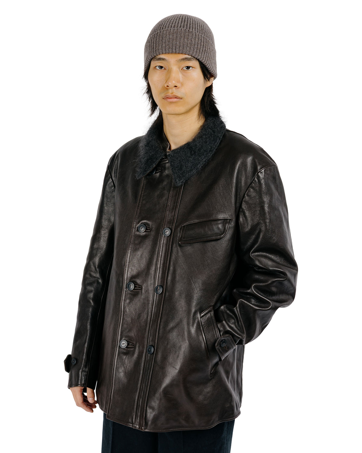 MotivMfg Corbusier Leather Coat Genuine Horsehide Washed/Antique Brown