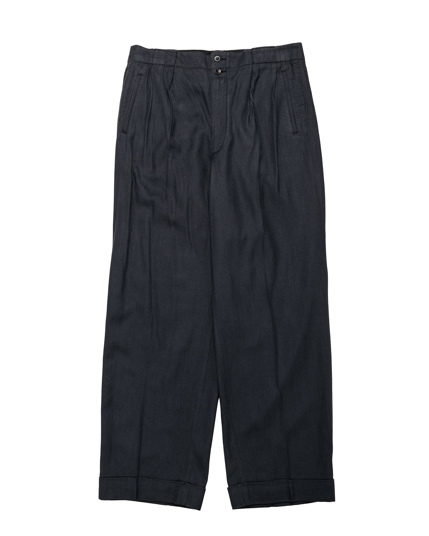 lost & found MotivMfg MotivMfg Robert Trousers Herringbone Tussah Silk Suiting Dark Navy