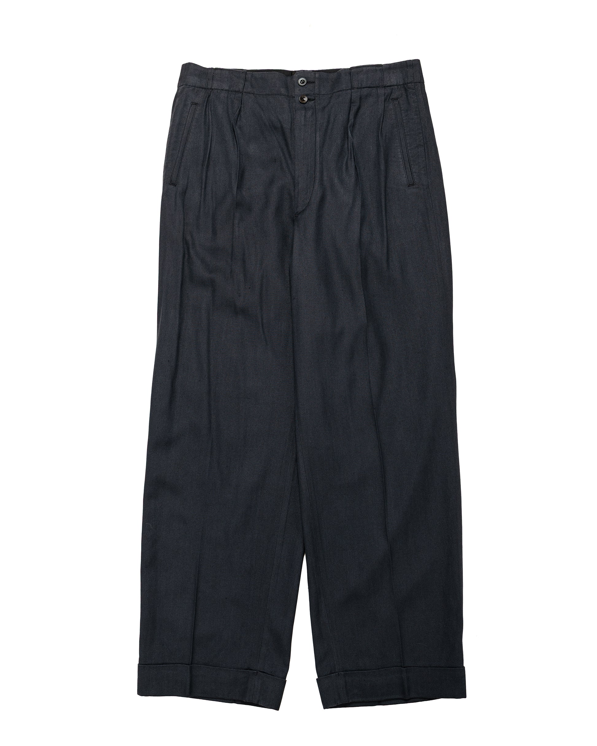 lost & found MotivMfg MotivMfg Robert Trousers Herringbone Tussah Silk Suiting Dark Navy