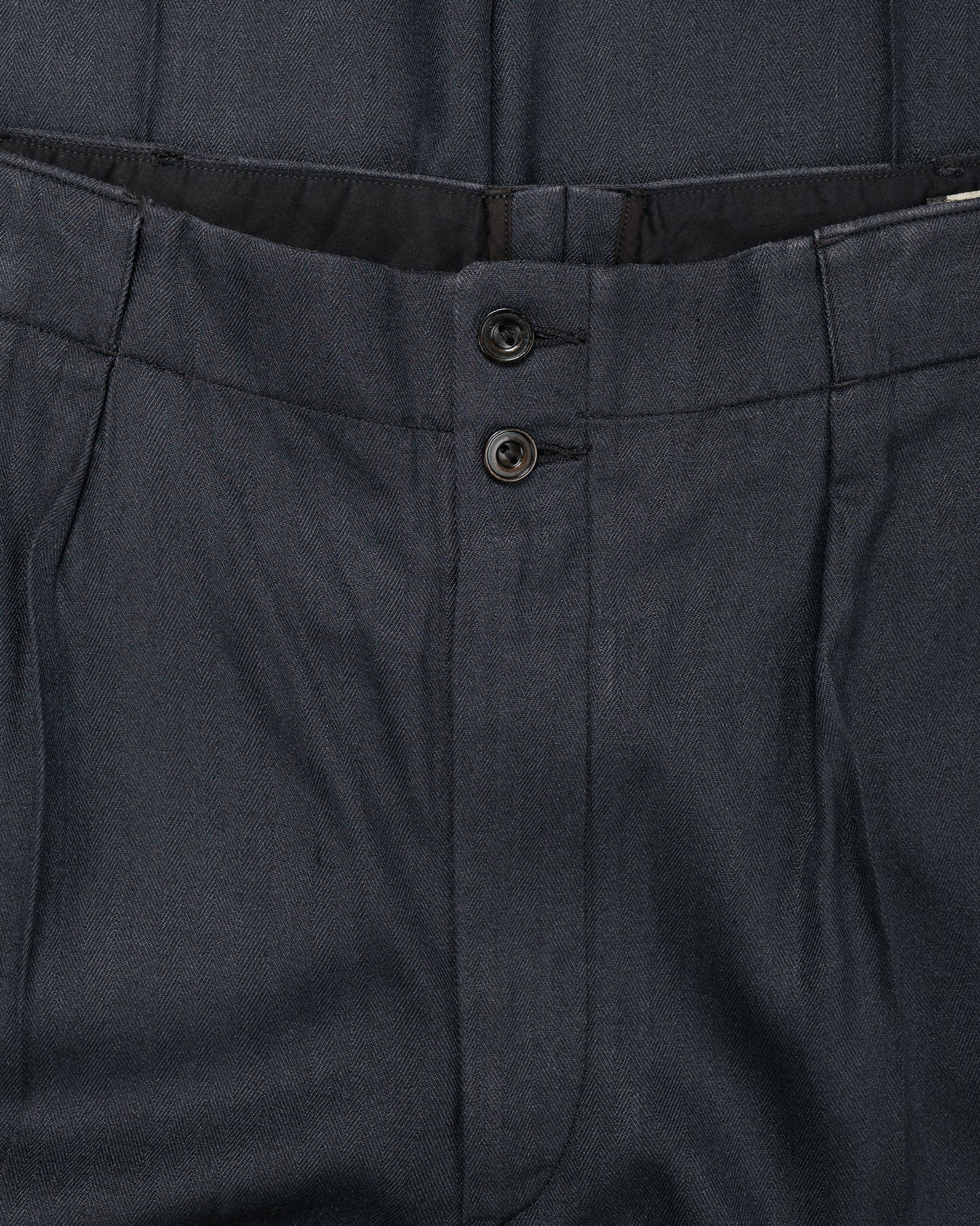 lost & found MotivMfg MotivMfg Robert Trousers Herringbone Tussah Silk Suiting Dark Navy