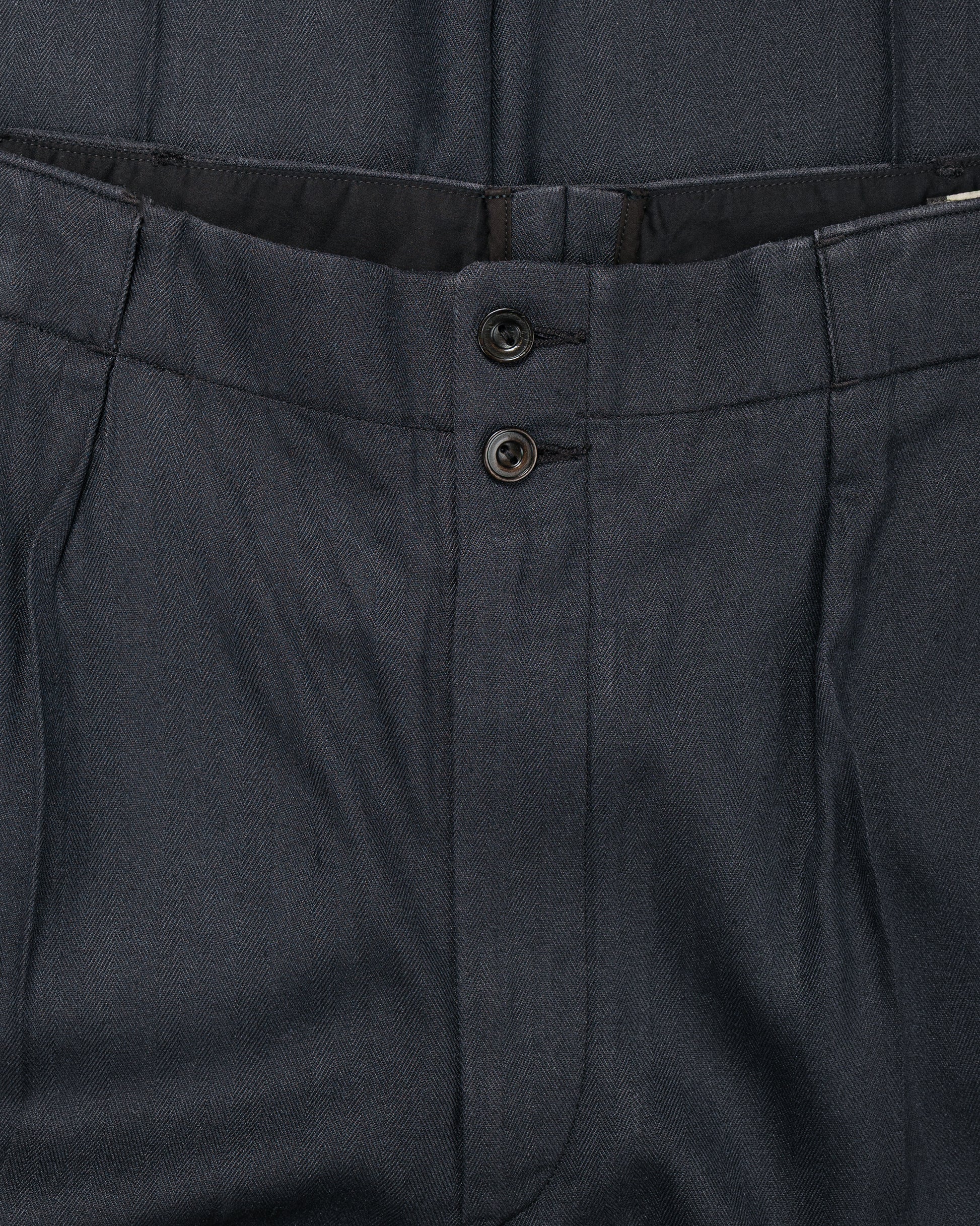 lost & found MotivMfg MotivMfg Robert Trousers Herringbone Tussah Silk Suiting Dark Navy