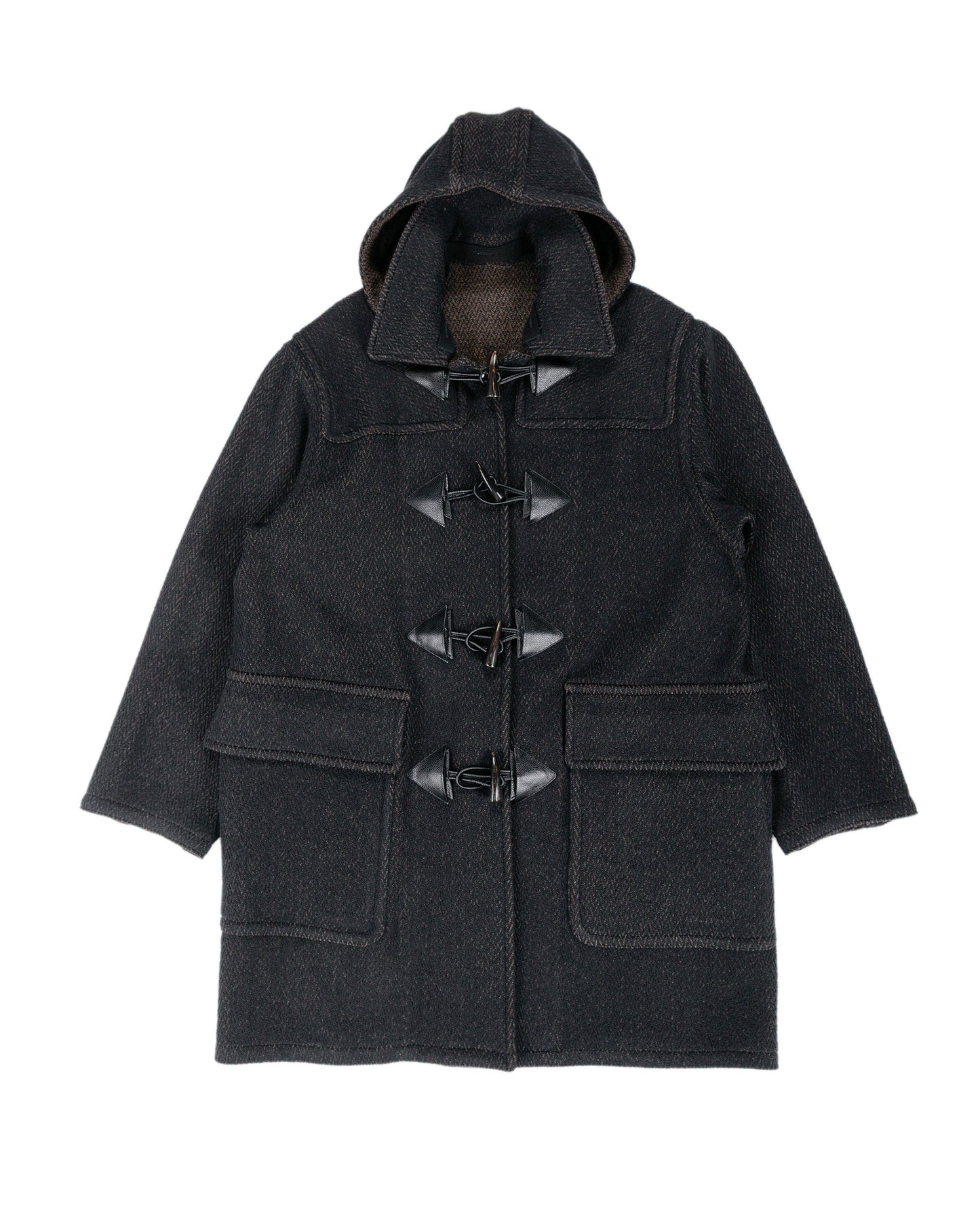 lost & found NICENESS NICENESS H. Pierre Lily-Yarn Herringbone Reversible Duffle Coat Brown/Black