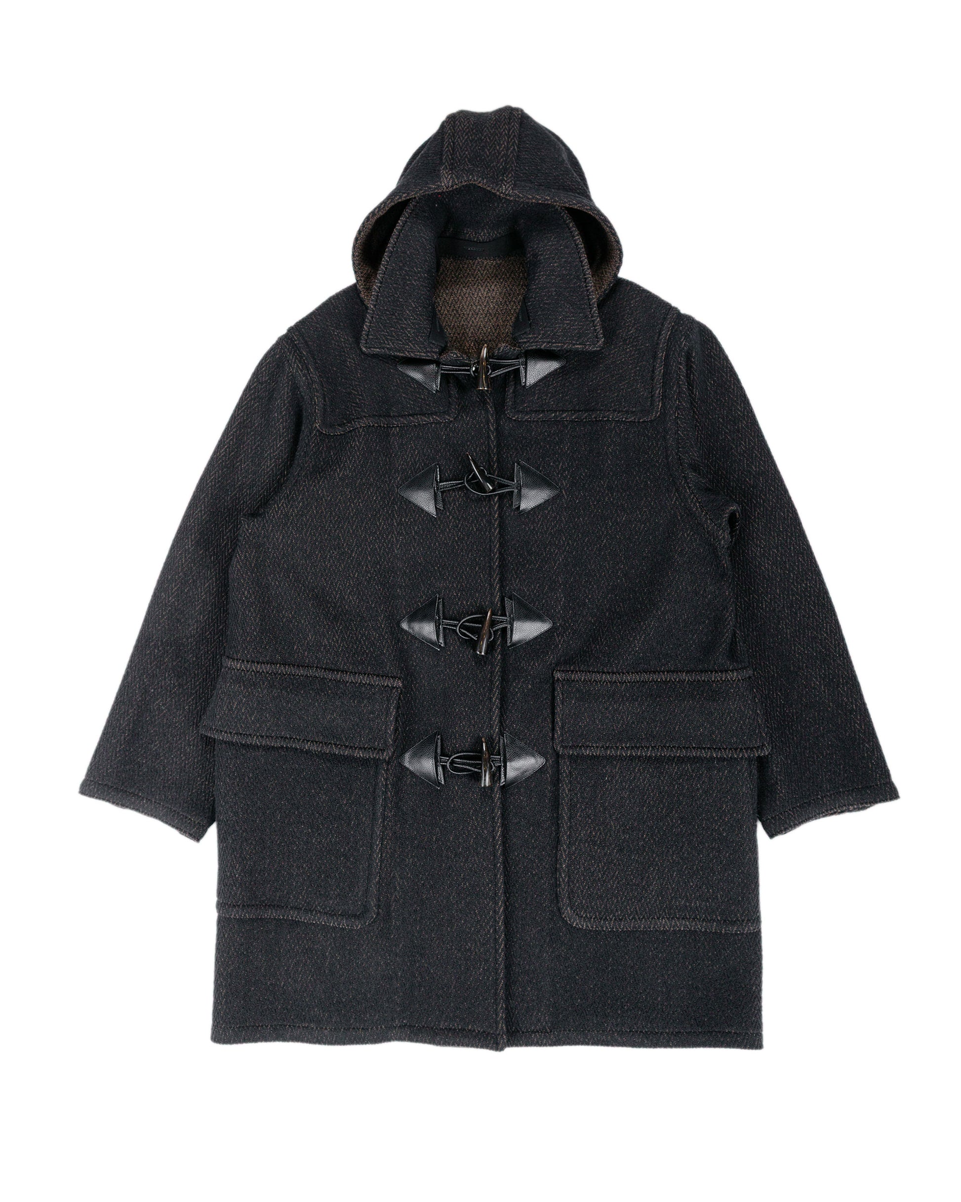 lost & found NICENESS NICENESS H. Pierre Lily-Yarn Herringbone Reversible Duffle Coat Brown/Black