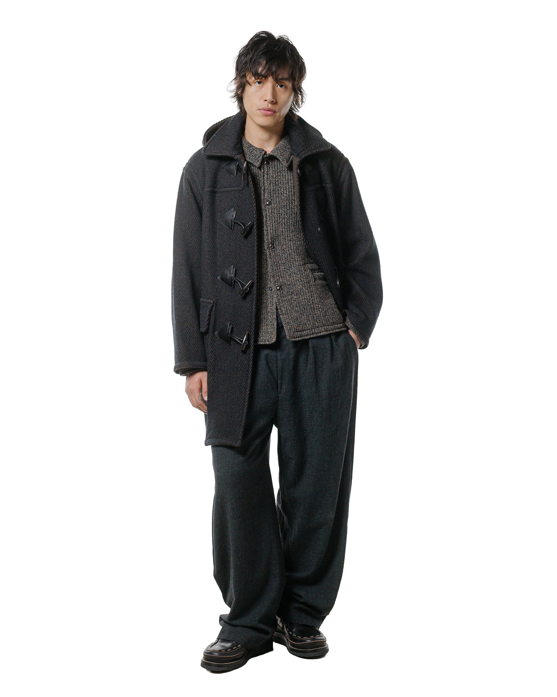 lost & found NICENESS NICENESS H. Pierre Lily-Yarn Herringbone Reversible Duffle Coat Brown/Black
