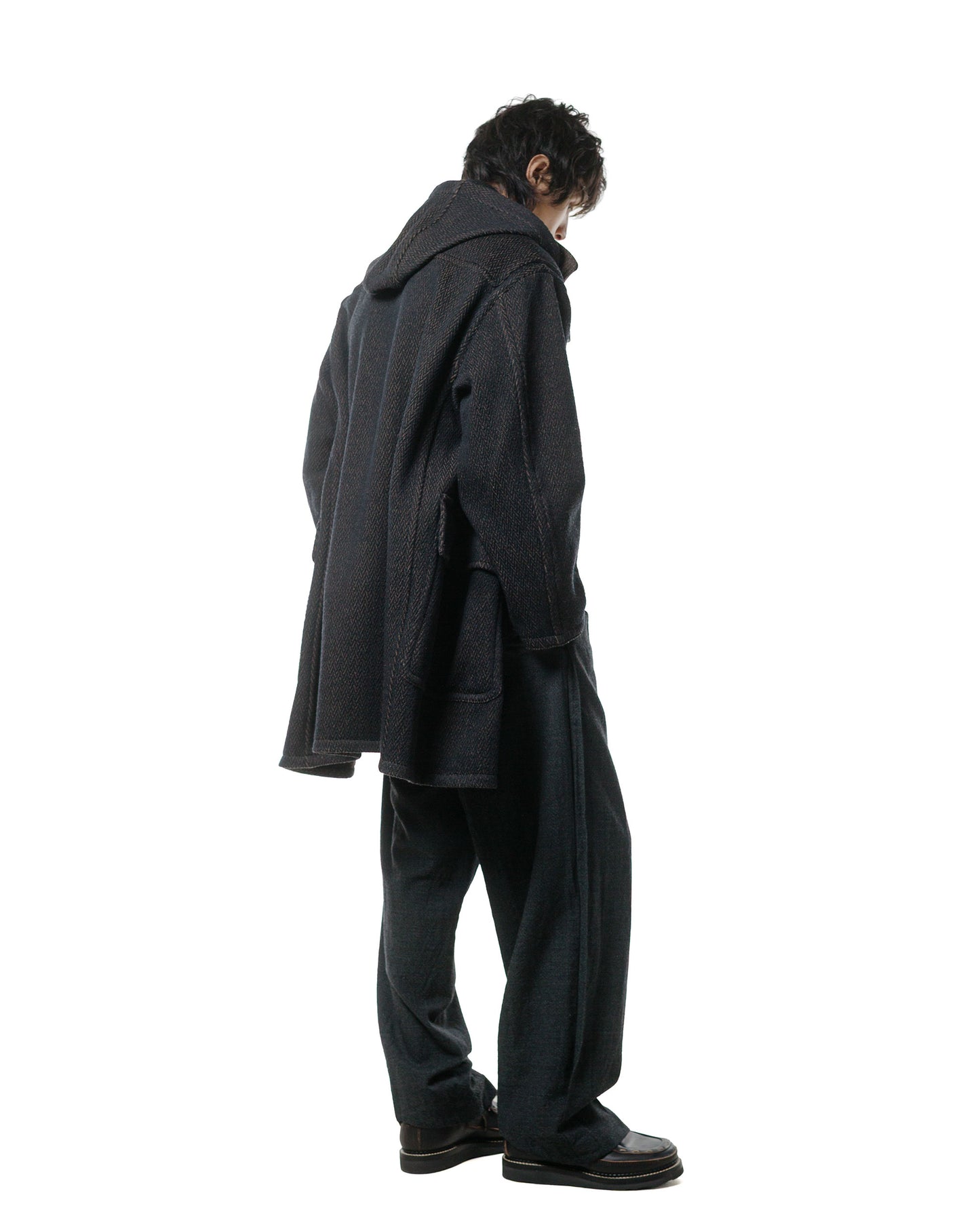 lost & found NICENESS NICENESS H. Pierre Lily-Yarn Herringbone Reversible Duffle Coat Brown/Black