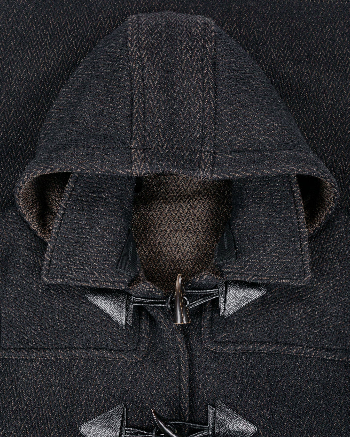 lost & found NICENESS NICENESS H. Pierre Lily-Yarn Herringbone Reversible Duffle Coat Brown/Black