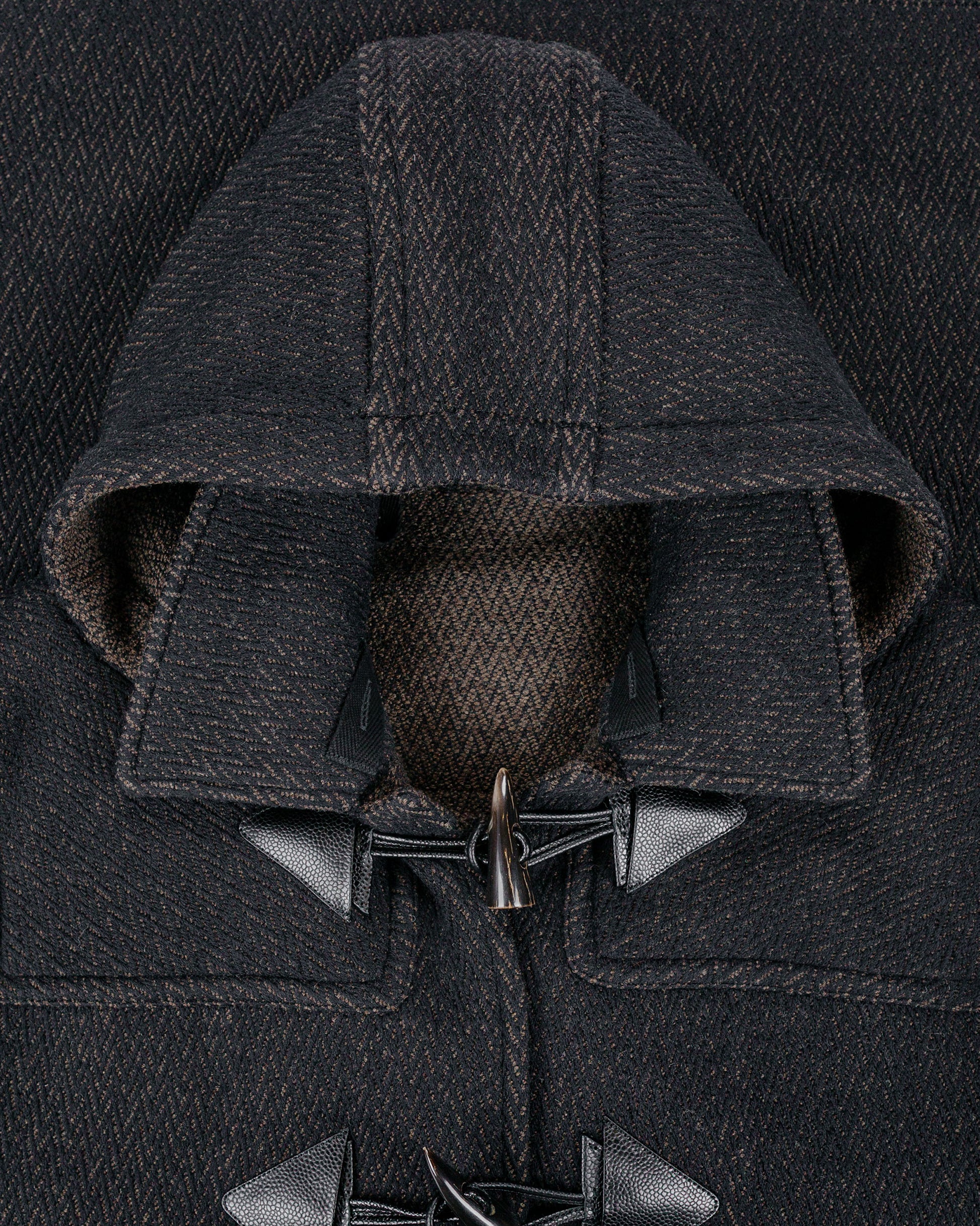 lost & found NICENESS NICENESS H. Pierre Lily-Yarn Herringbone Reversible Duffle Coat Brown/Black