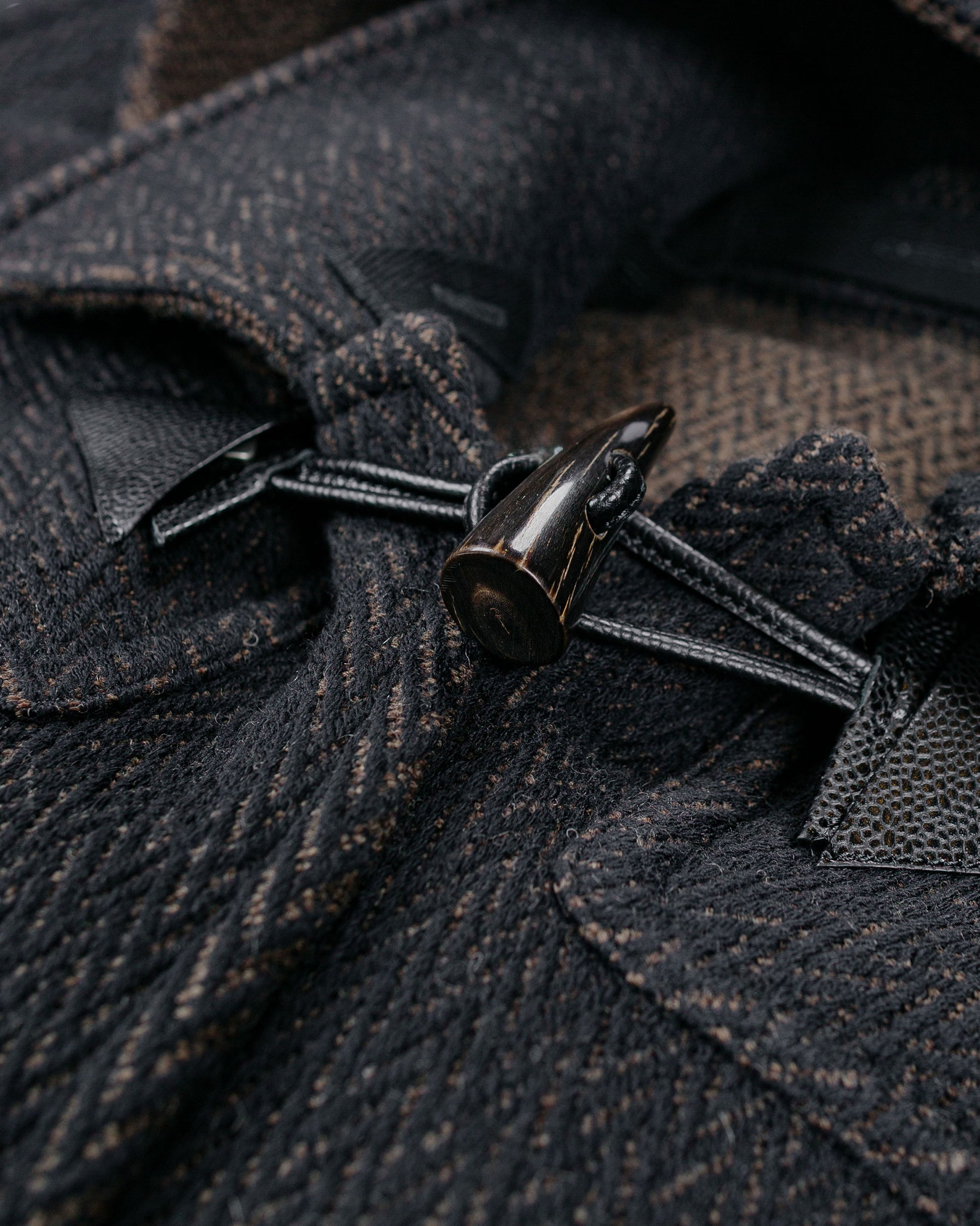 lost & found NICENESS NICENESS H. Pierre Lily-Yarn Herringbone Reversible Duffle Coat Brown/Black