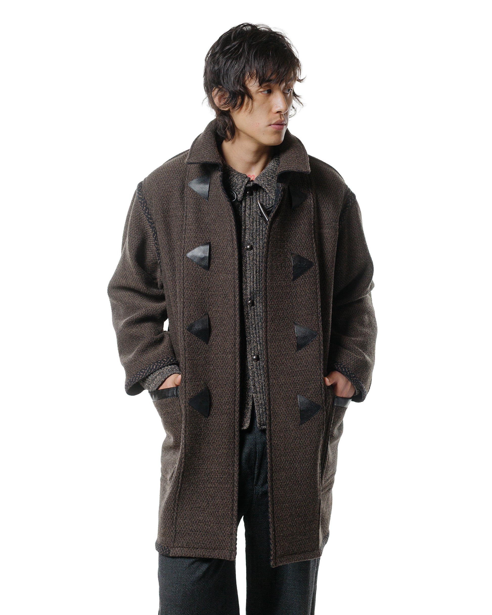 lost & found NICENESS NICENESS H. Pierre Lily-Yarn Herringbone Reversible Duffle Coat Brown/Black