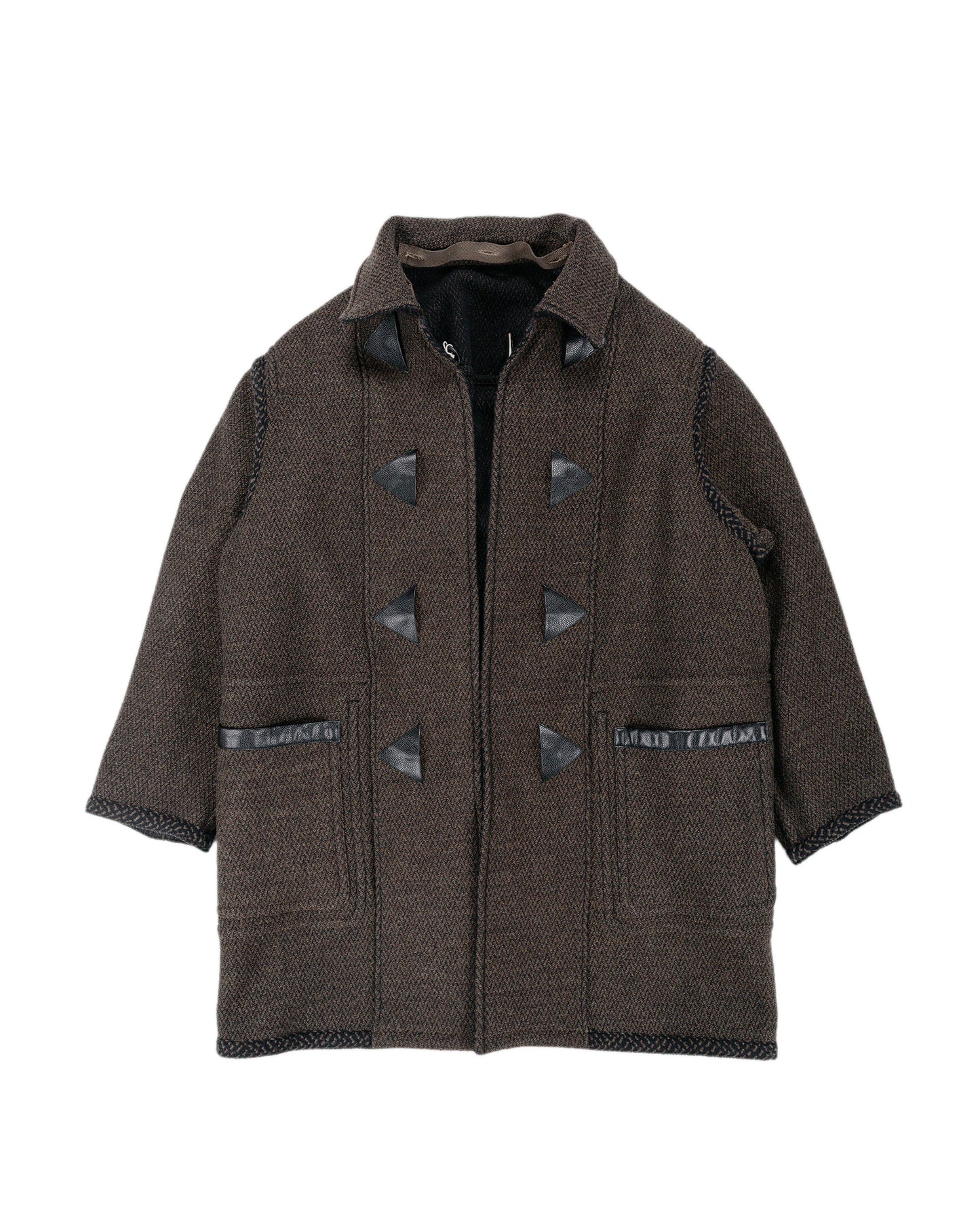 lost & found NICENESS NICENESS H. Pierre Lily-Yarn Herringbone Reversible Duffle Coat Brown/Black