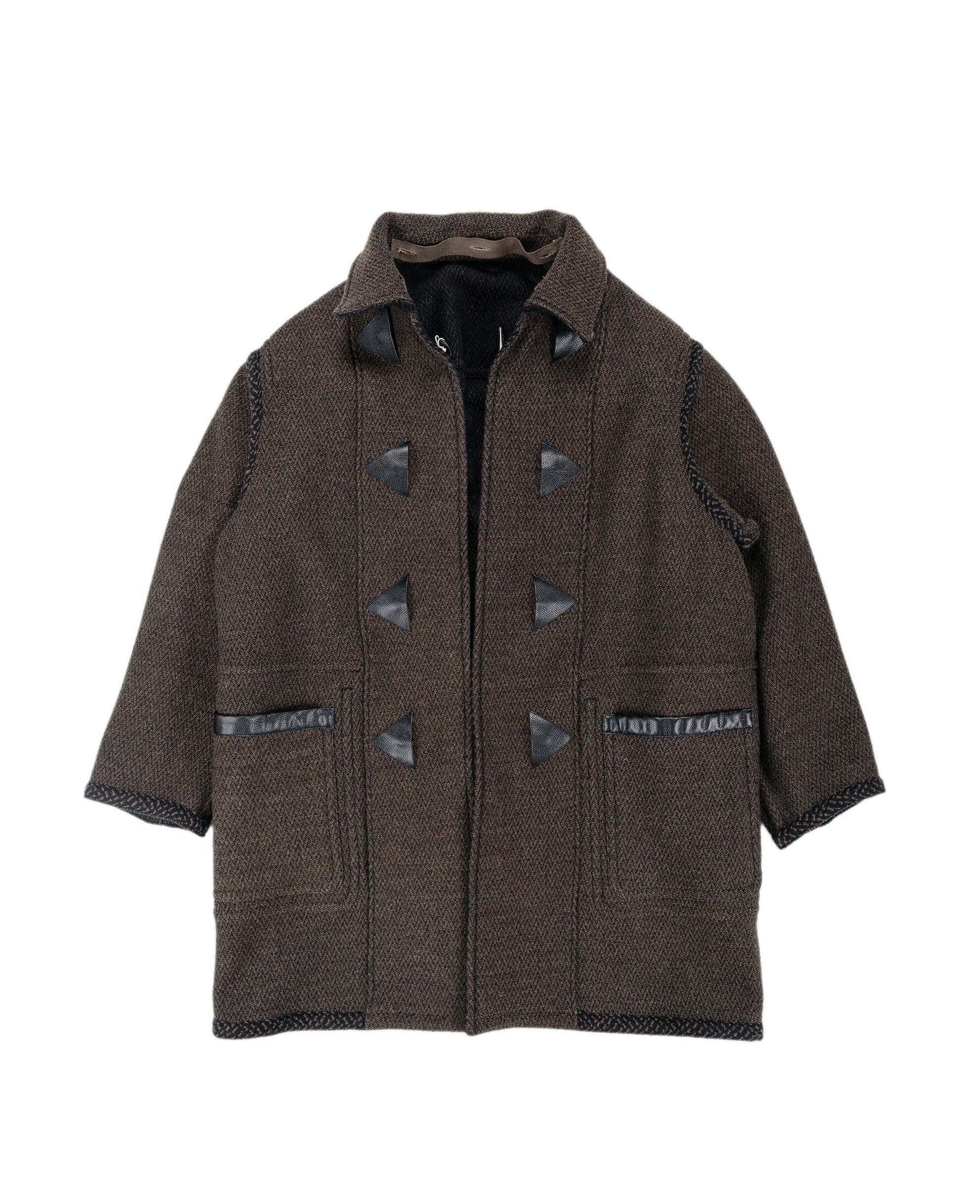 lost & found NICENESS NICENESS H. Pierre Lily-Yarn Herringbone Reversible Duffle Coat Brown/Black
