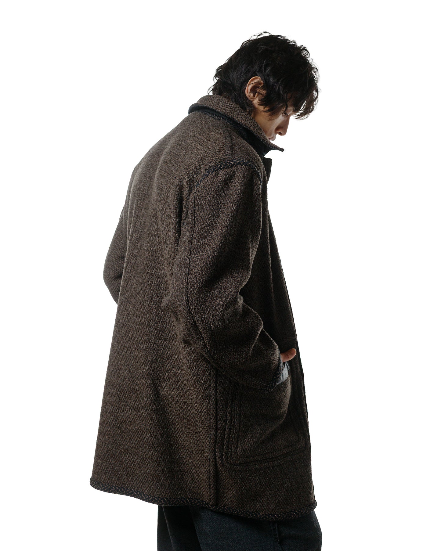 lost & found NICENESS NICENESS H. Pierre Lily-Yarn Herringbone Reversible Duffle Coat Brown/Black