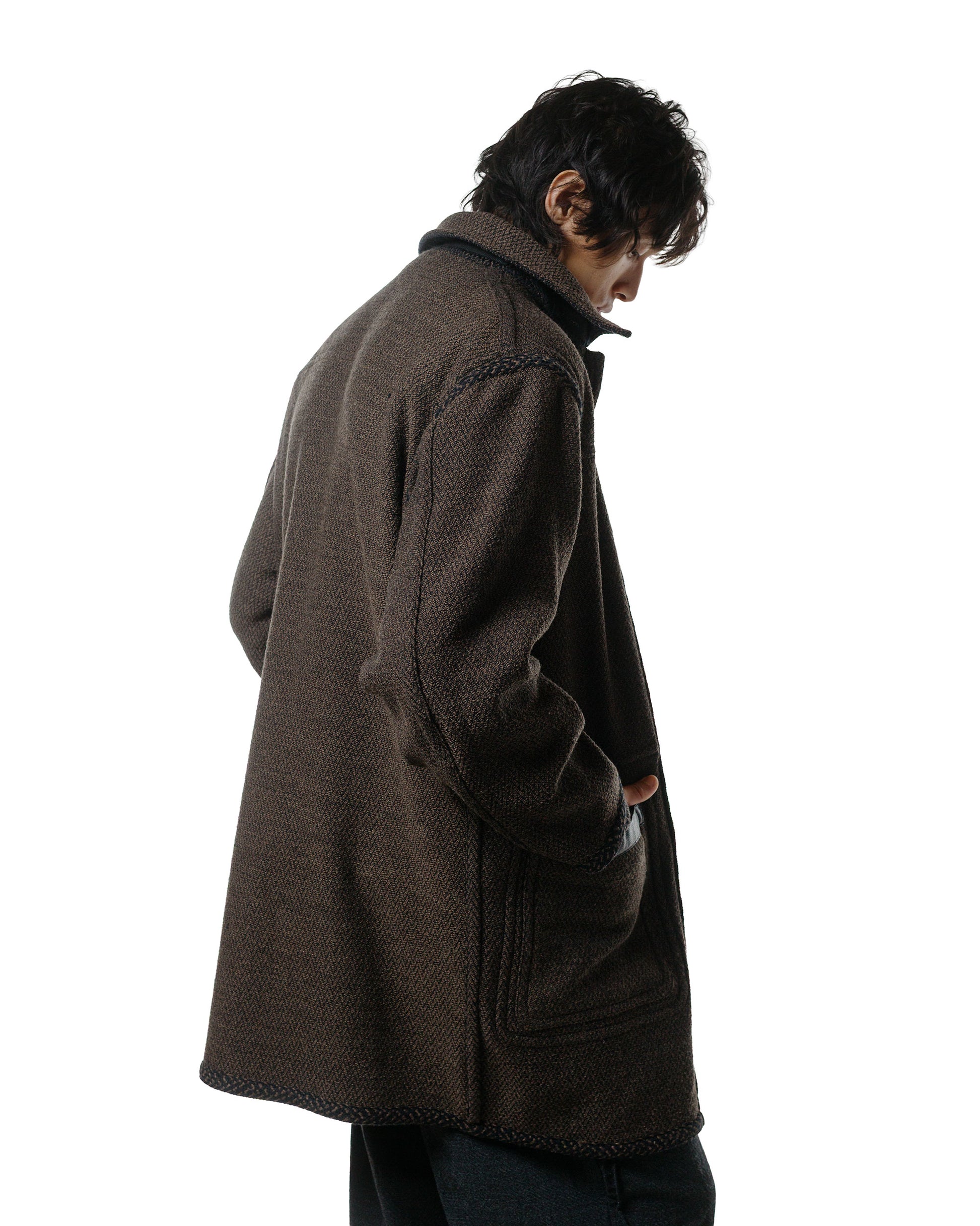 lost & found NICENESS NICENESS H. Pierre Lily-Yarn Herringbone Reversible Duffle Coat Brown/Black