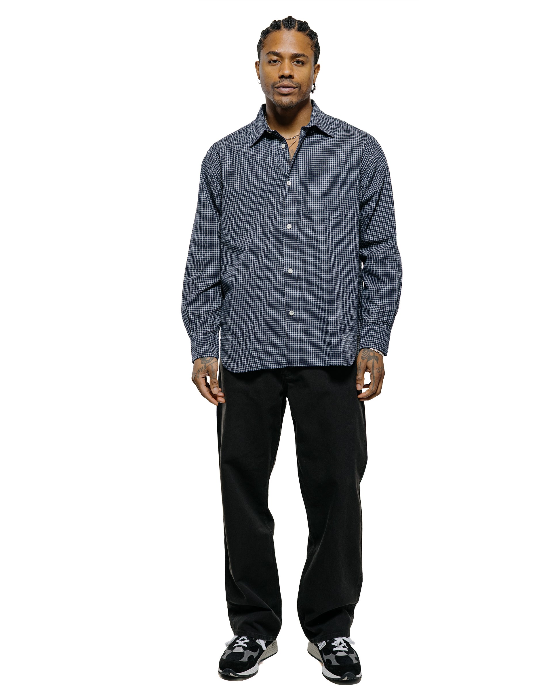 lost & found Norse Projects Norse Projects Espevik Check Oversized Shirt Dark Navy