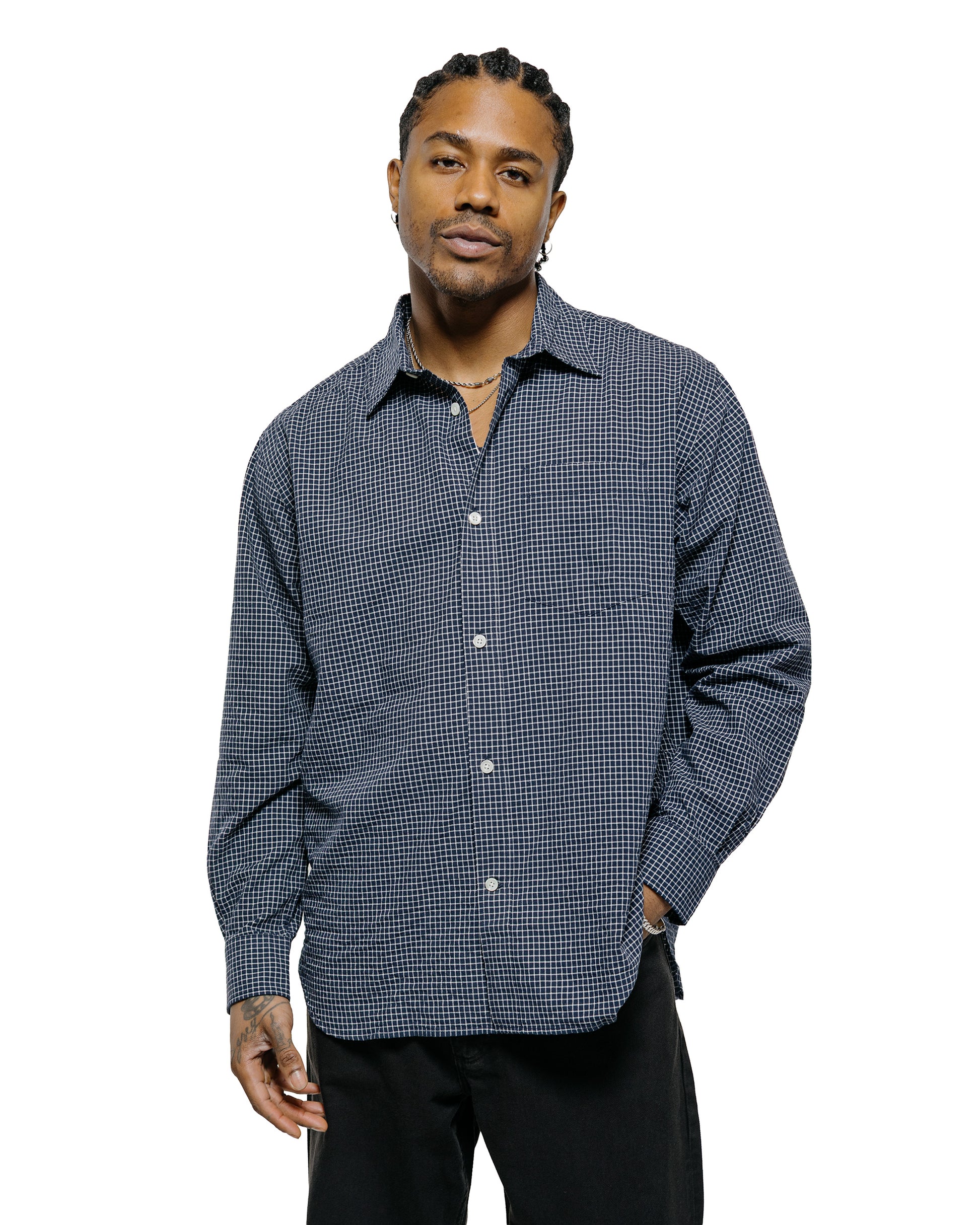 lost & found Norse Projects Norse Projects Espevik Check Oversized Shirt Dark Navy