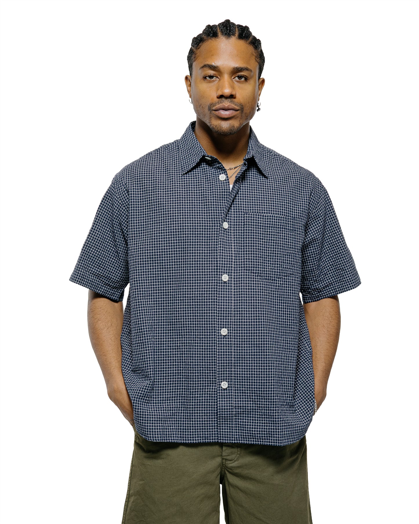 lost & found Norse Projects Norse Projects Espevik Oversized Check SS Shirt Dark Navy Check
