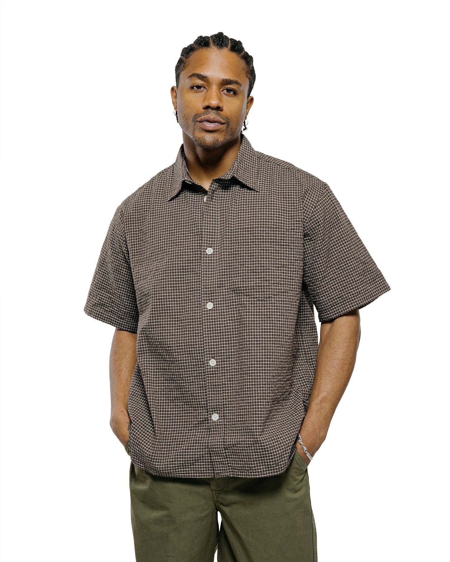 lost & found Norse Projects Norse Projects Espevik Oversized Check SS Shirt Taupe