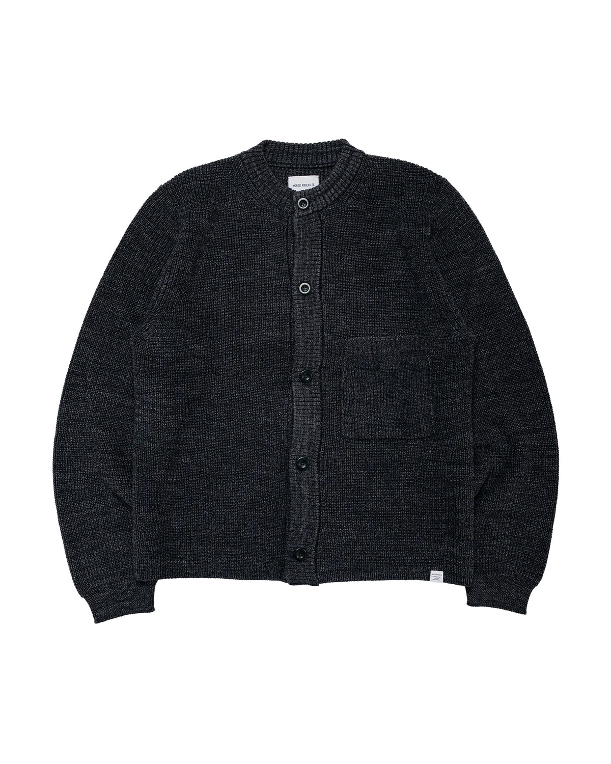 Norse Projects Gullverket Cotton Wool Rib Cardigan Dark Grey Melange
