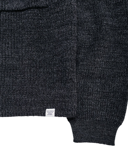 Norse Projects Gullverket Cotton Wool Rib Cardigan Dark Grey Melange