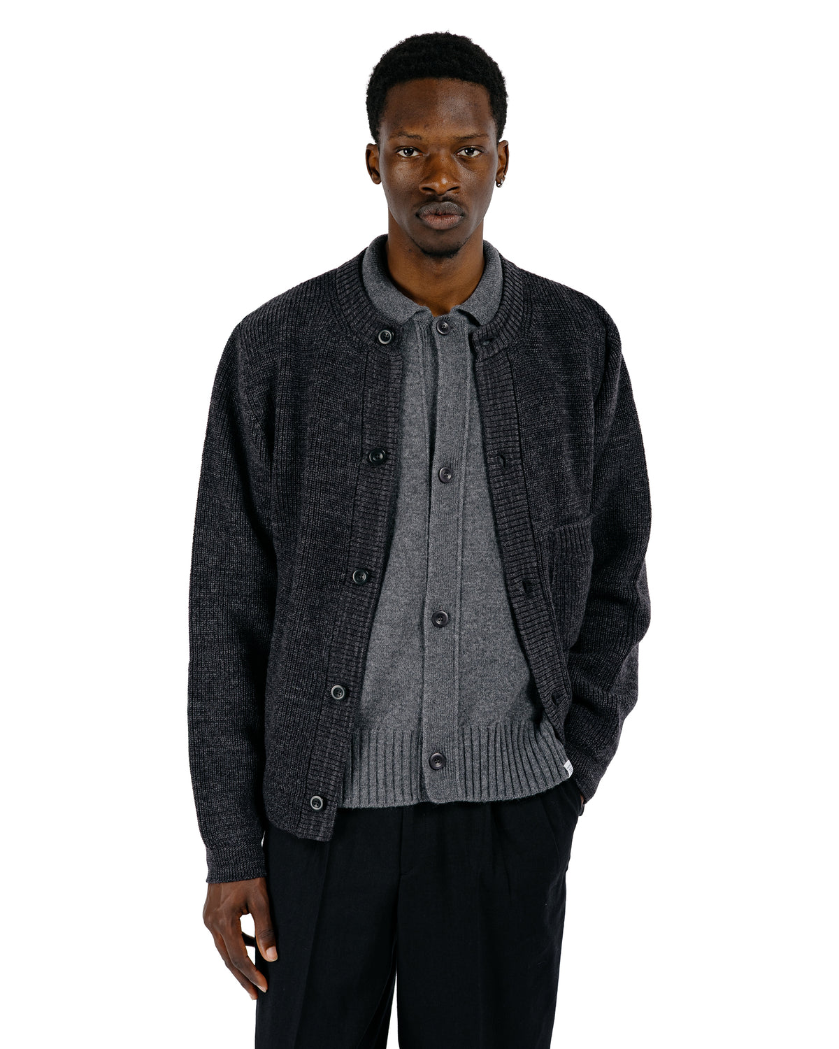 Norse Projects Gullverket Cotton Wool Rib Cardigan Dark Grey Melange