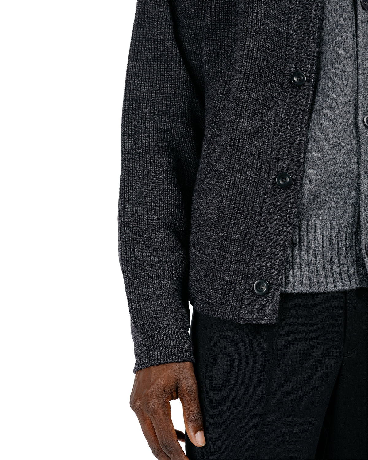 Norse Projects Gullverket Cotton Wool Rib Cardigan Dark Grey Melange