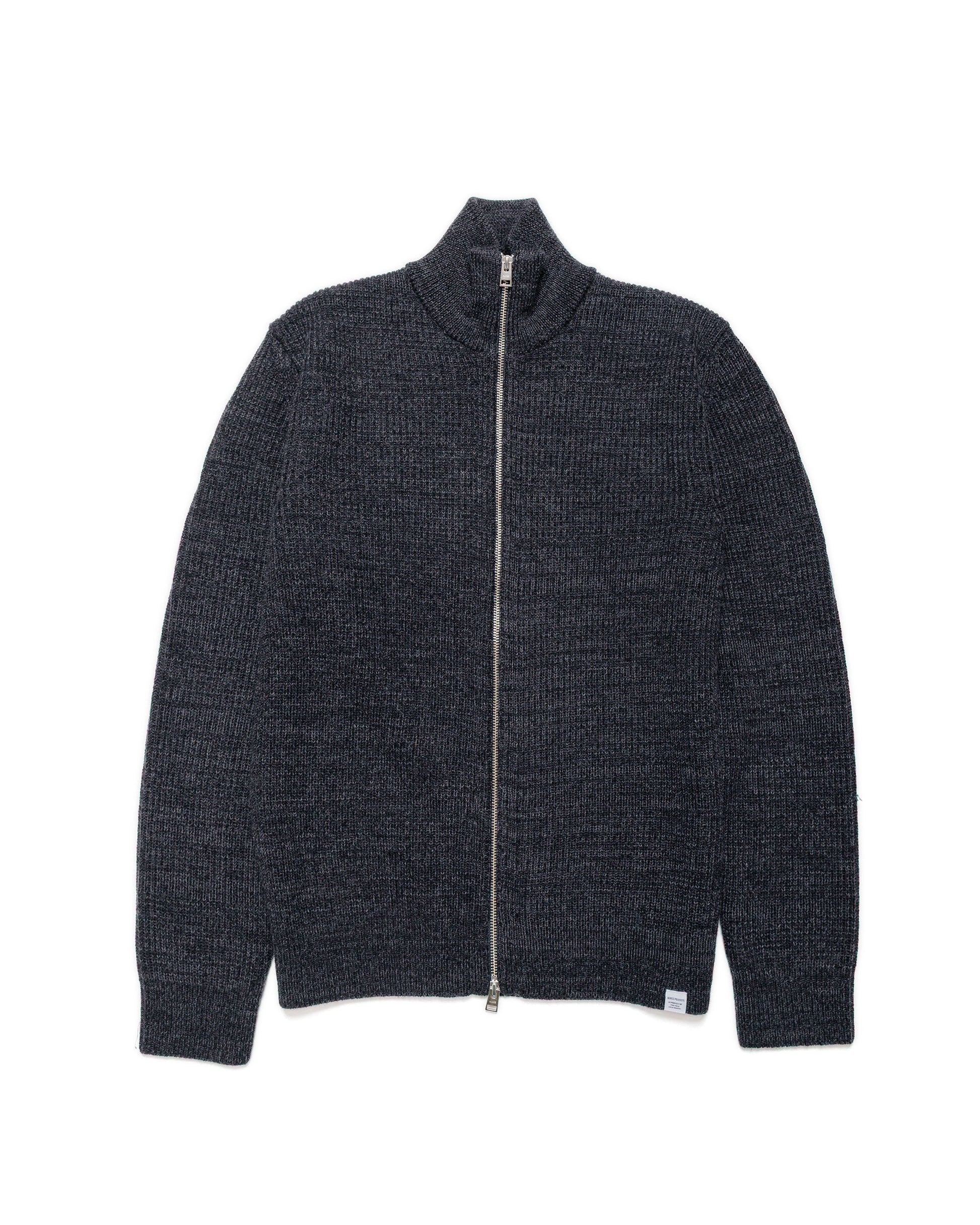 lost & found Norse Projects Norse Projects Hagen Wool Cotton Rib Full Zip Jacket Dark Grey Melange