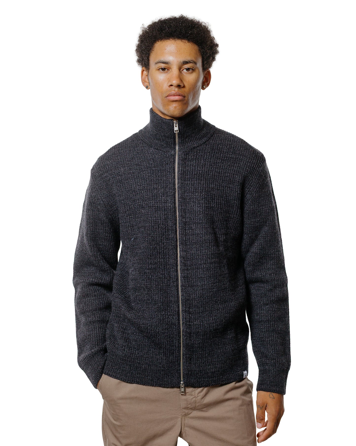 lost & found Norse Projects Norse Projects Hagen Wool Cotton Rib Full Zip Jacket Dark Grey Melange