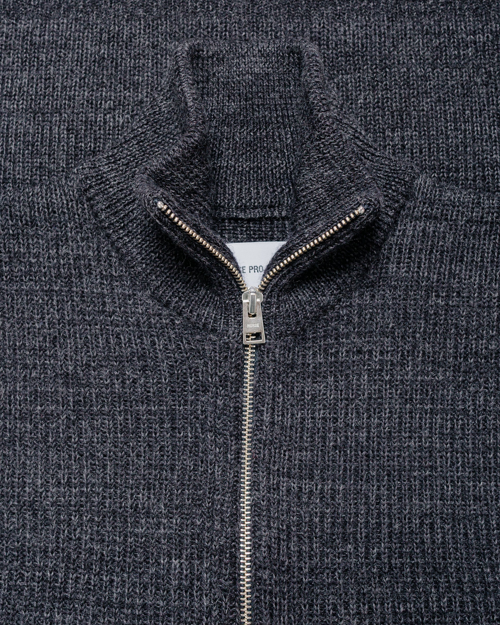 lost & found Norse Projects Norse Projects Hagen Wool Cotton Rib Full Zip Jacket Dark Grey Melange