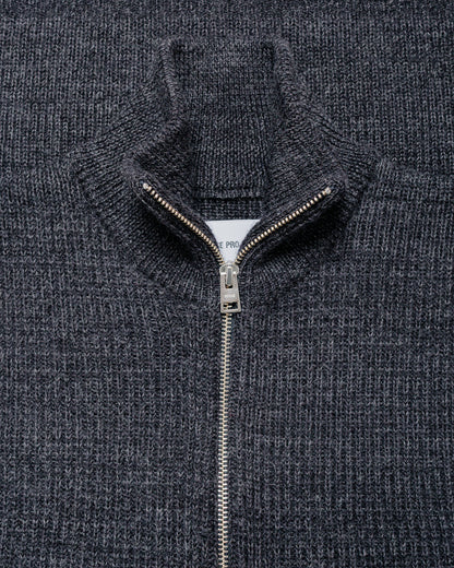 lost & found Norse Projects Norse Projects Hagen Wool Cotton Rib Full Zip Jacket Dark Grey Melange