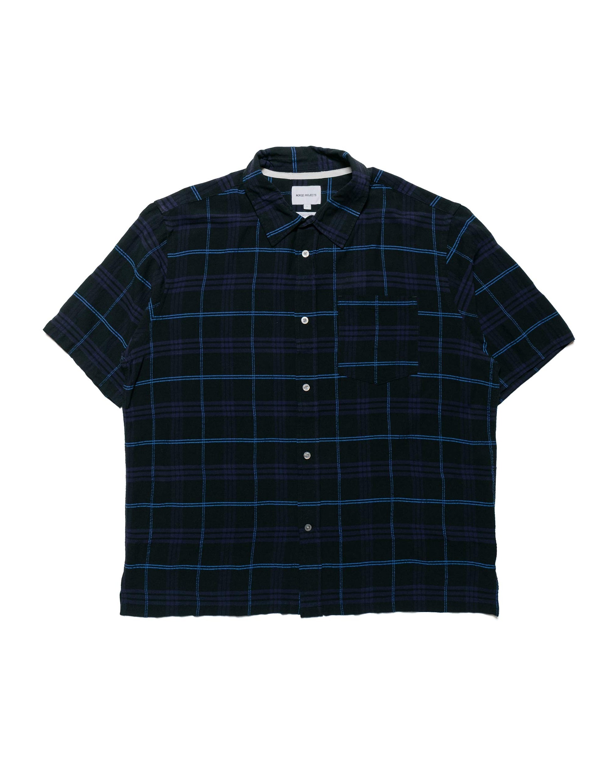 lost & found Norse Projects Norse Projects Ivan Relaxed Textured Check SS Shirt Dark Navy