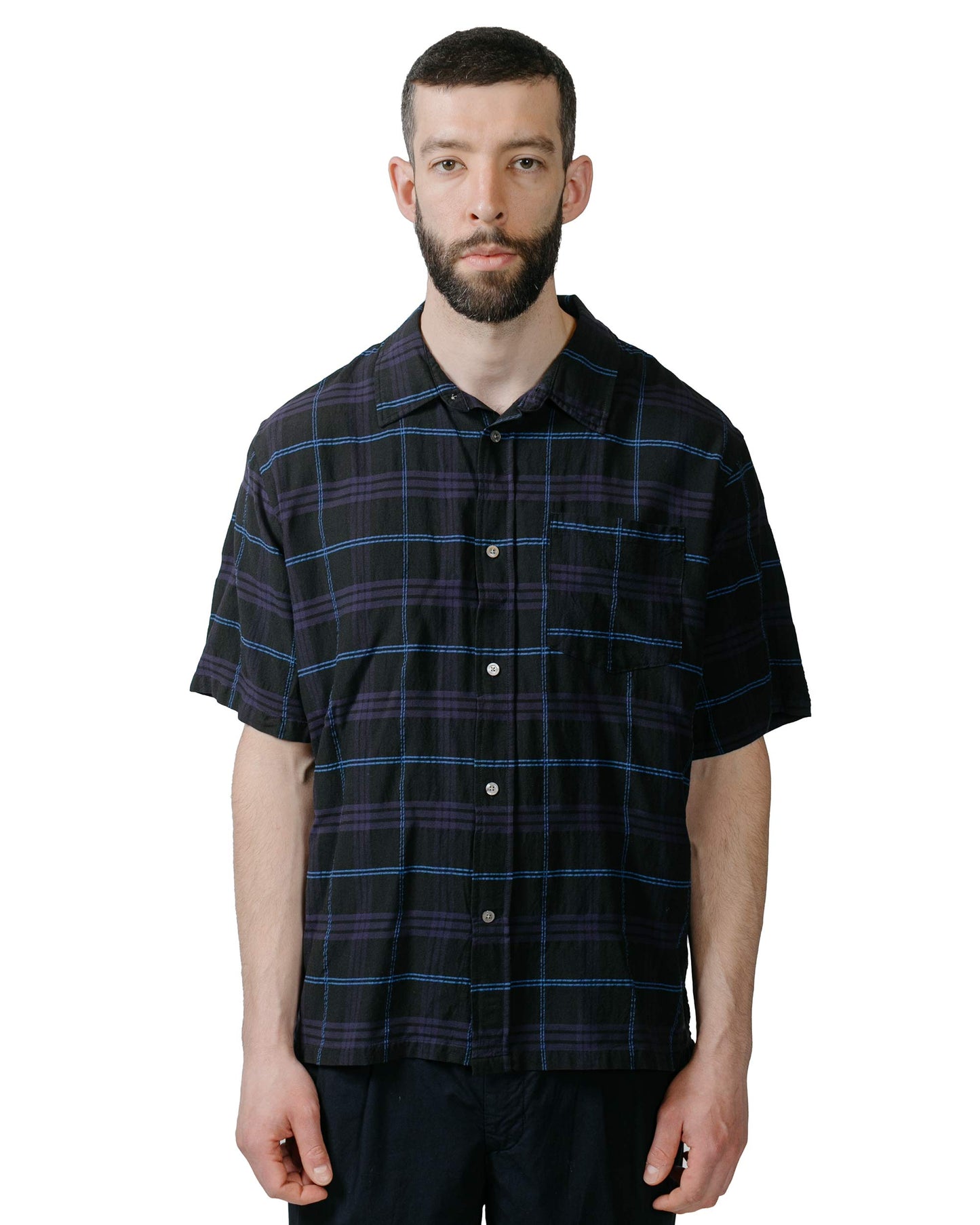 lost & found Norse Projects Norse Projects Ivan Relaxed Textured Check SS Shirt Dark Navy